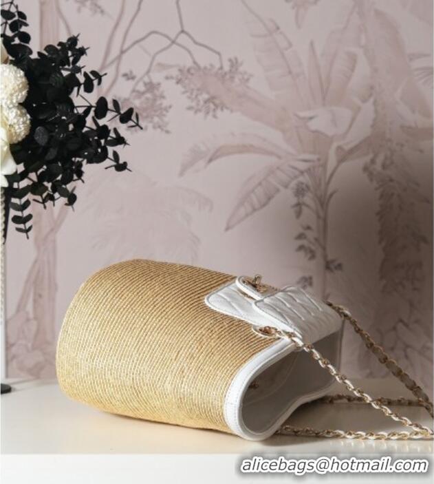 Super Quality Chanel Raffia Straw and Calfskin Large Shopping Bag AS5951 Beige/White 2025