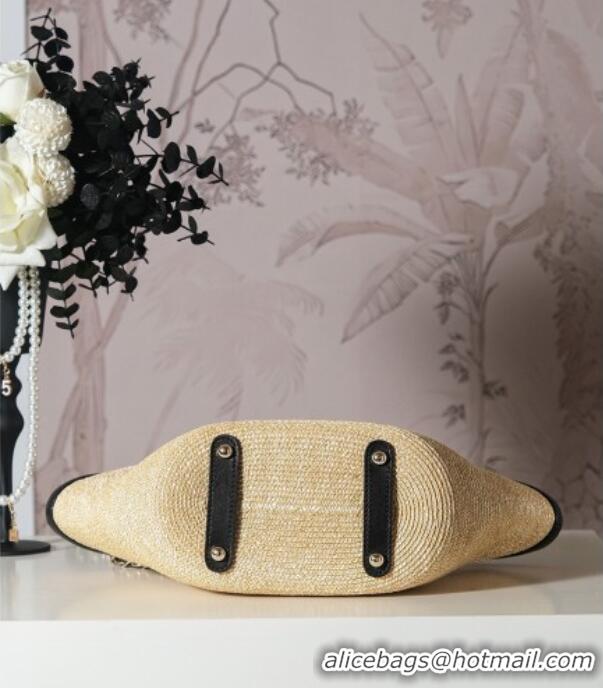 New Design Chanel Raffia Straw and Calfskin Small Shopping Bag AS5951 Beige/Black 2025