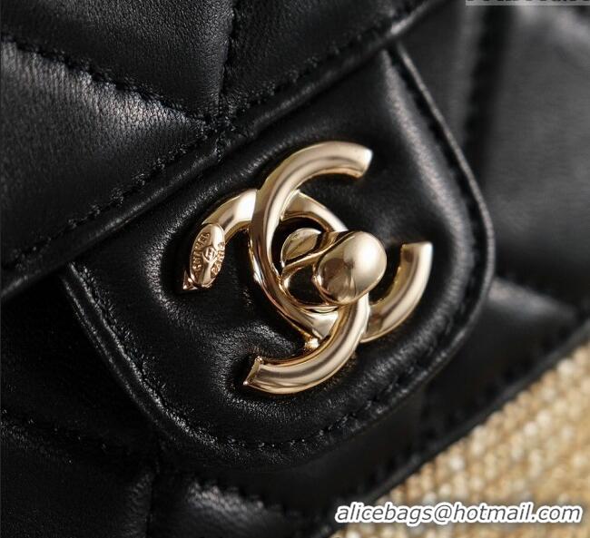 New Design Chanel Raffia Straw and Calfskin Small Shopping Bag AS5951 Beige/Black 2025