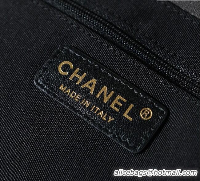 New Design Chanel Raffia Straw and Calfskin Small Shopping Bag AS5951 Beige/Black 2025