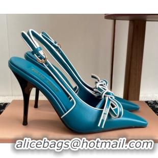Stylish Miu Miu Nappa Leather Slingback Pumps 9cm Blue 2025 5I474E
