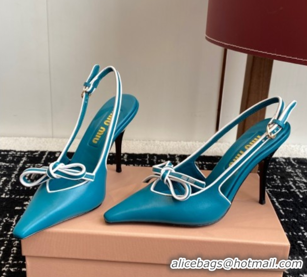 Stylish Miu Miu Nappa Leather Slingback Pumps 9cm Blue 2025 5I474E