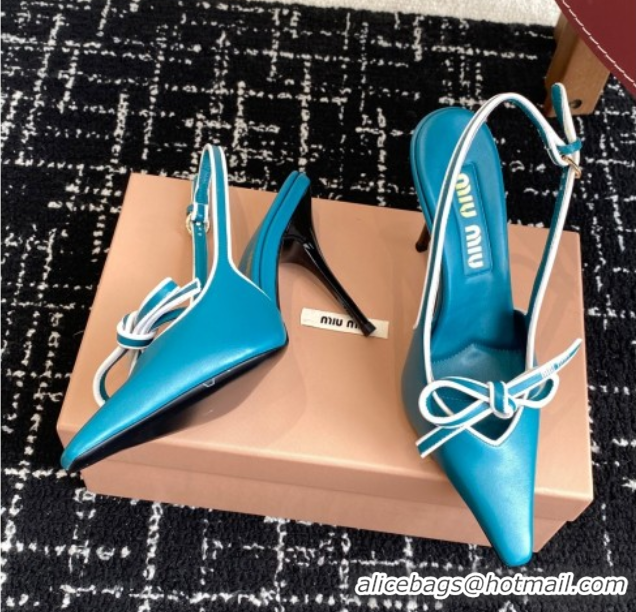 Stylish Miu Miu Nappa Leather Slingback Pumps 9cm Blue 2025 5I474E