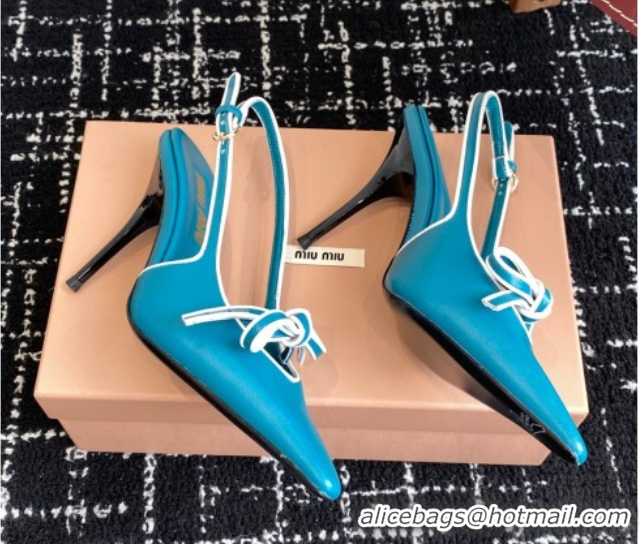 Stylish Miu Miu Nappa Leather Slingback Pumps 9cm Blue 2025 5I474E