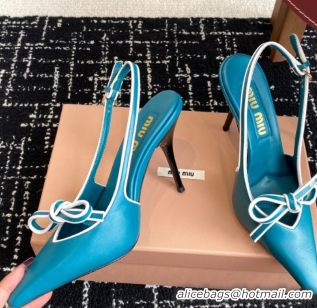 Stylish Miu Miu Nappa Leather Slingback Pumps 9cm Blue 2025 5I474E