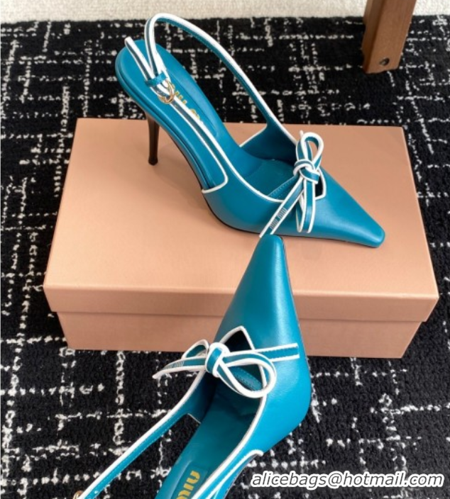Stylish Miu Miu Nappa Leather Slingback Pumps 9cm Blue 2025 5I474E