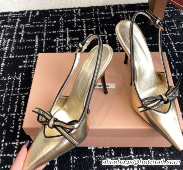 Sumptuous Miu Miu Nappa Leather Slingback Pumps 9cm Gold 2025 5I474E
