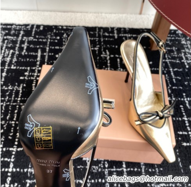 Sumptuous Miu Miu Nappa Leather Slingback Pumps 9cm Gold 2025 5I474E