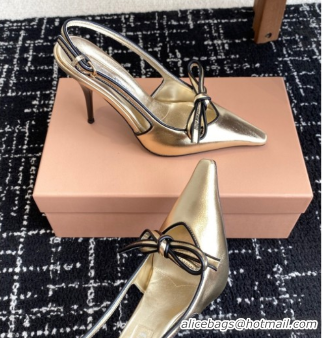 Sumptuous Miu Miu Nappa Leather Slingback Pumps 9cm Gold 2025 5I474E