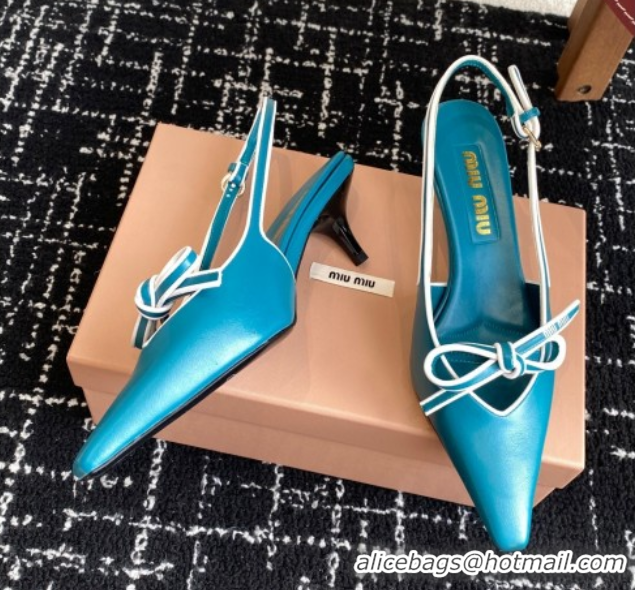 Most Popular Miu Miu Nappa Leather Slingback Pumps 5.5cm Blue 2025 5I474E