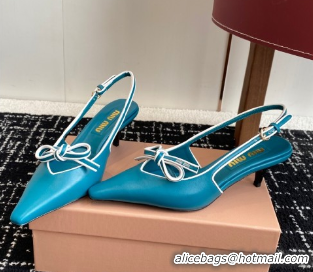 Most Popular Miu Miu Nappa Leather Slingback Pumps 5.5cm Blue 2025 5I474E