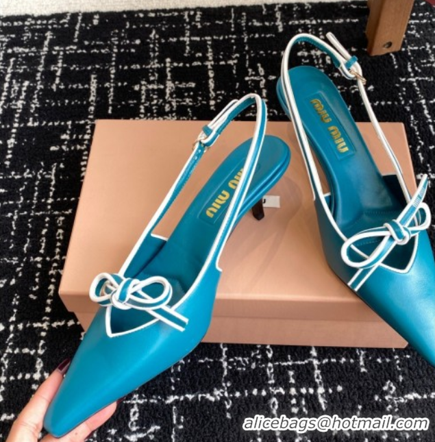 Most Popular Miu Miu Nappa Leather Slingback Pumps 5.5cm Blue 2025 5I474E