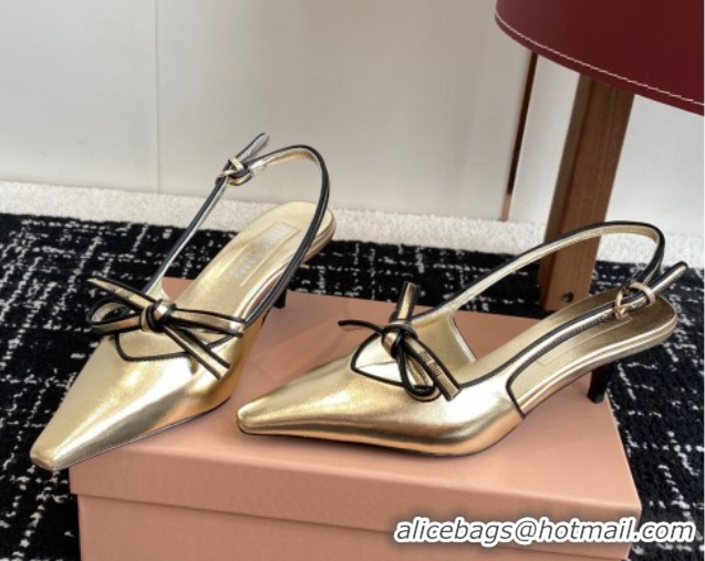 Shop Cheap Miu Miu Nappa Leather Slingback Pumps 5.5cm Gold 2025 5I474E