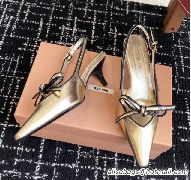 Shop Cheap Miu Miu Nappa Leather Slingback Pumps 5.5cm Gold 2025 5I474E