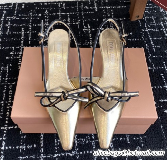 Shop Cheap Miu Miu Nappa Leather Slingback Pumps 5.5cm Gold 2025 5I474E