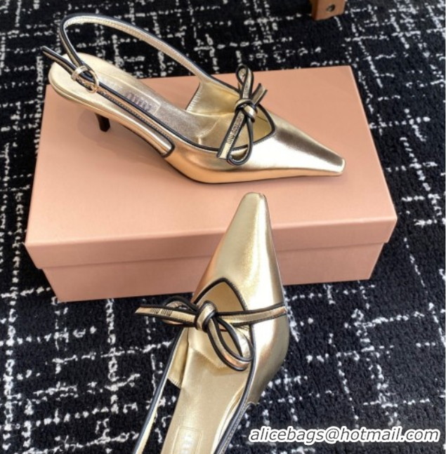 Shop Cheap Miu Miu Nappa Leather Slingback Pumps 5.5cm Gold 2025 5I474E