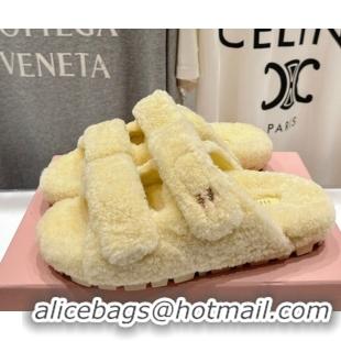 Good Product Miu Miu Shearling Strap Flat Slides Sandal Yellow 2025 MIU071001