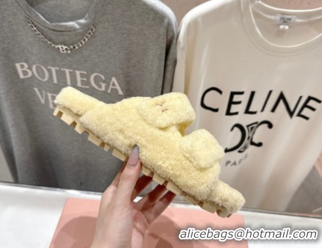 Good Product Miu Miu Shearling Strap Flat Slides Sandal Yellow 2025 MIU071001