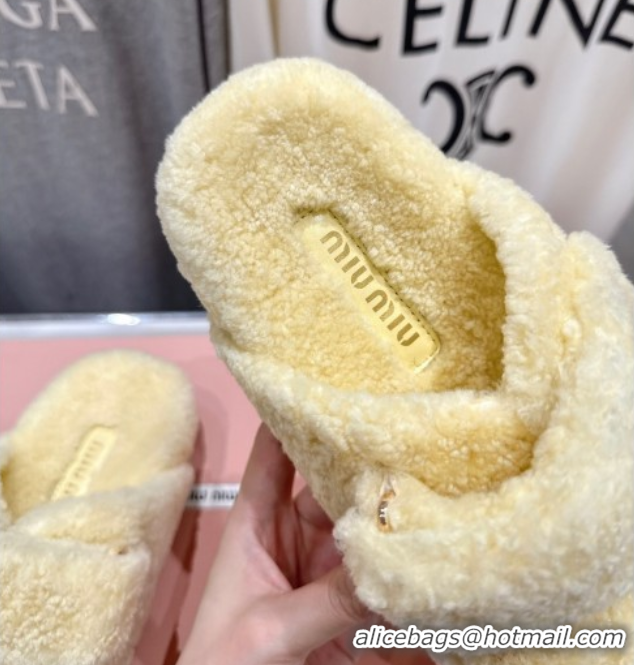 Good Product Miu Miu Shearling Strap Flat Slides Sandal Yellow 2025 MIU071001