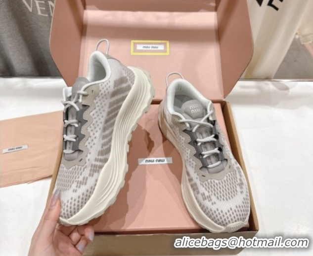 Best Grade Miu Miu Technical Fabric Platform Sneakers 6cm Cloudy Grey 2025 5E480E