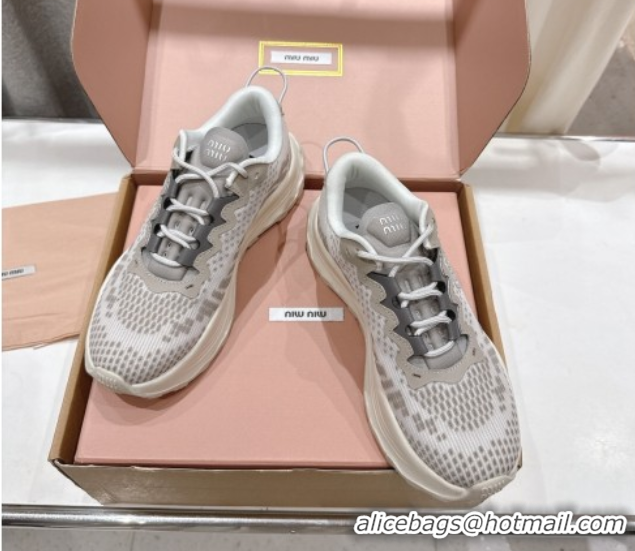 Best Grade Miu Miu Technical Fabric Platform Sneakers 6cm Cloudy Grey 2025 5E480E