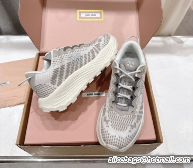 Best Grade Miu Miu Technical Fabric Platform Sneakers 6cm Cloudy Grey 2025 5E480E
