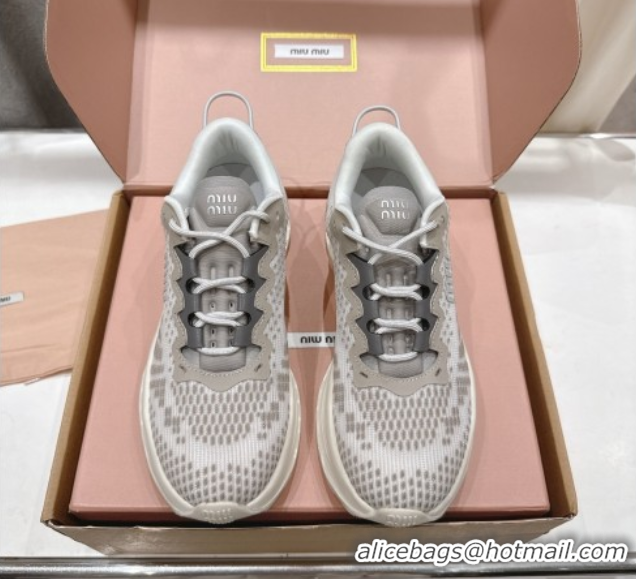 Best Grade Miu Miu Technical Fabric Platform Sneakers 6cm Cloudy Grey 2025 5E480E