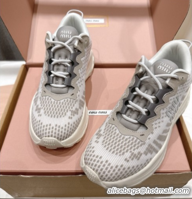 Best Grade Miu Miu Technical Fabric Platform Sneakers 6cm Cloudy Grey 2025 5E480E