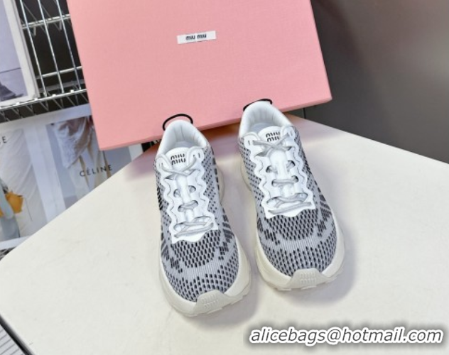 Fashion Miu Miu Technical Fabric Platform Sneakers 6cm Grey2 2025 5E480E