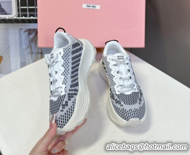Fashion Miu Miu Technical Fabric Platform Sneakers 6cm Grey2 2025 5E480E