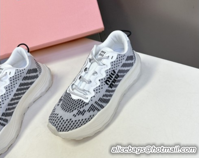 Fashion Miu Miu Technical Fabric Platform Sneakers 6cm Grey2 2025 5E480E