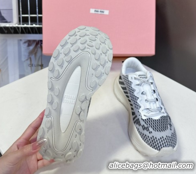 Fashion Miu Miu Technical Fabric Platform Sneakers 6cm Grey2 2025 5E480E