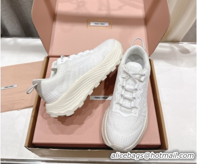 Durable Miu Miu Technical Fabric Platform Sneakers 6cm White 2025 5E480E