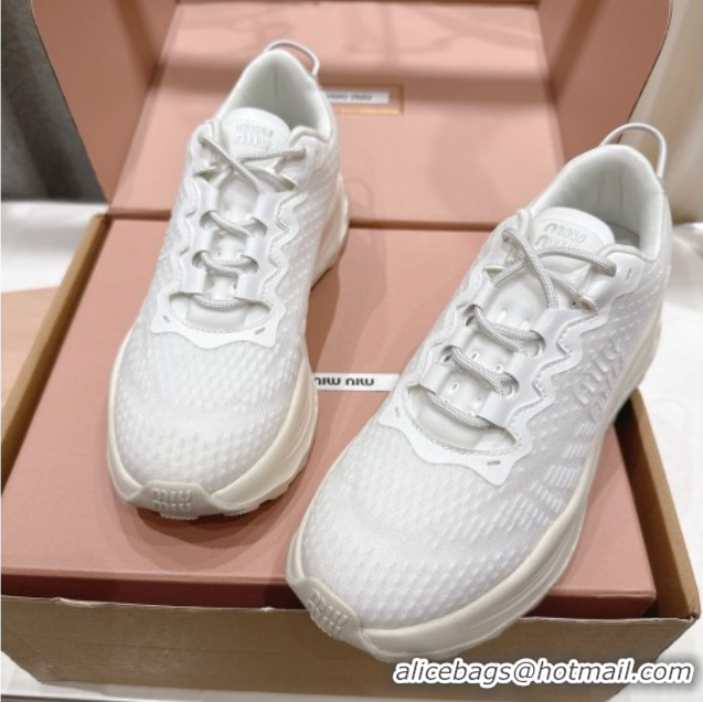 Durable Miu Miu Technical Fabric Platform Sneakers 6cm White 2025 5E480E