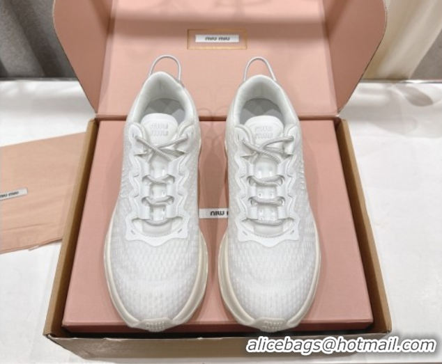 Durable Miu Miu Technical Fabric Platform Sneakers 6cm White 2025 5E480E