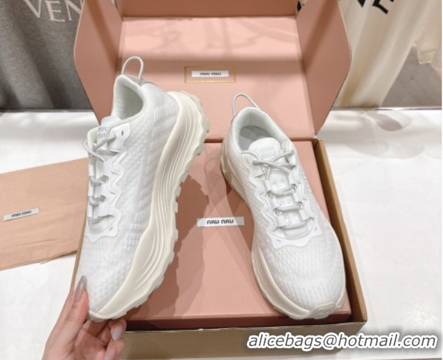 Durable Miu Miu Technical Fabric Platform Sneakers 6cm White 2025 5E480E
