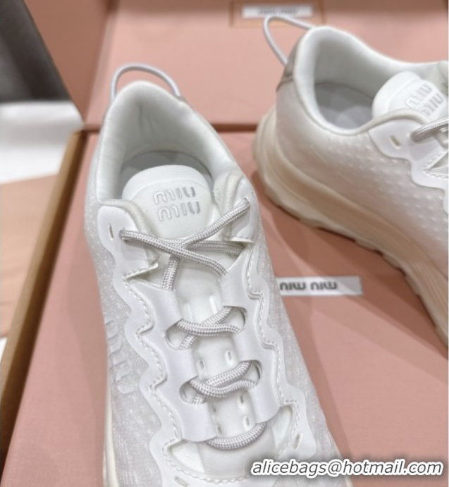 Durable Miu Miu Technical Fabric Platform Sneakers 6cm White 2025 5E480E