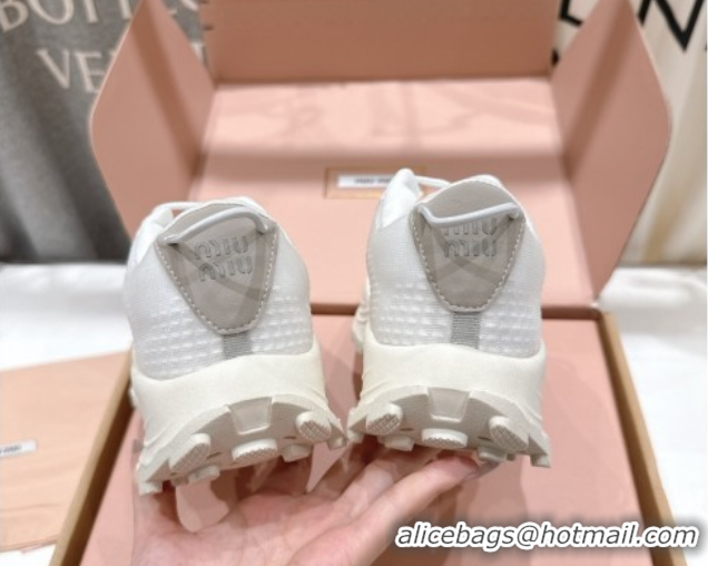 Durable Miu Miu Technical Fabric Platform Sneakers 6cm White 2025 5E480E