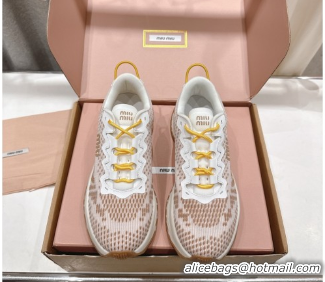 Unique Style Miu Miu Technical Fabric Platform Sneakers 6cm Brown 2025 5E480E