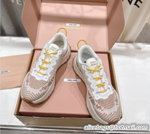Unique Style Miu Miu Technical Fabric Platform Sneakers 6cm Brown 2025 5E480E