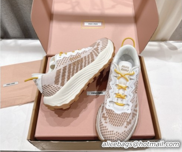 Unique Style Miu Miu Technical Fabric Platform Sneakers 6cm Brown 2025 5E480E