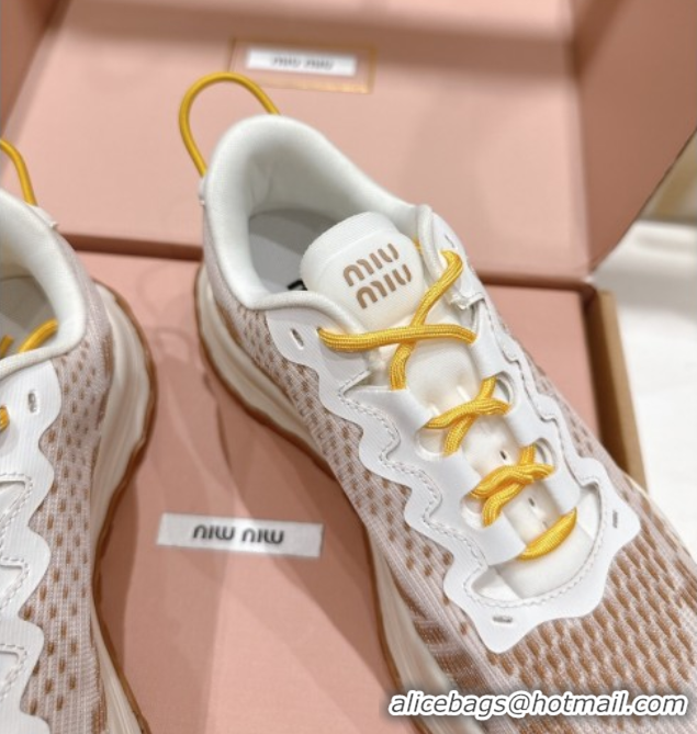Unique Style Miu Miu Technical Fabric Platform Sneakers 6cm Brown 2025 5E480E