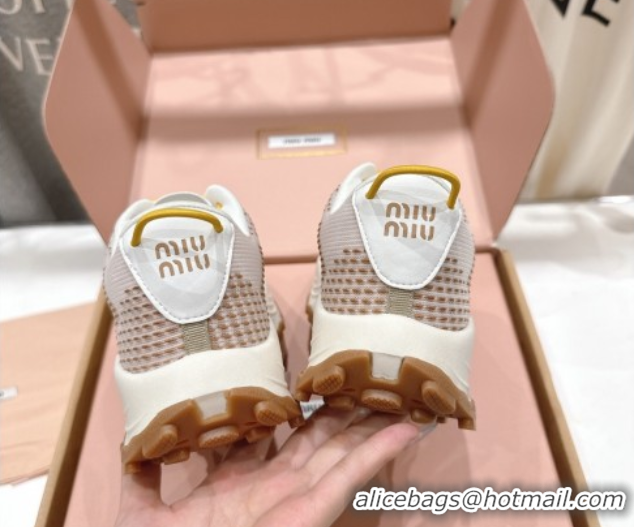 Unique Style Miu Miu Technical Fabric Platform Sneakers 6cm Brown 2025 5E480E