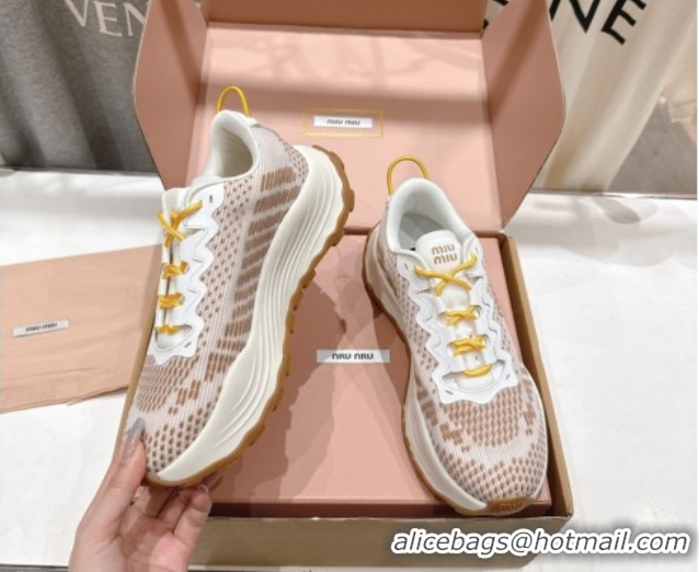 Unique Style Miu Miu Technical Fabric Platform Sneakers 6cm Brown 2025 5E480E