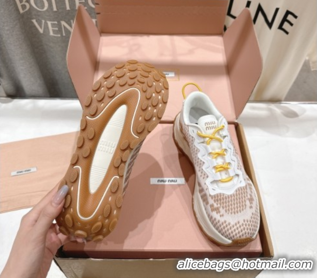 Unique Style Miu Miu Technical Fabric Platform Sneakers 6cm Brown 2025 5E480E