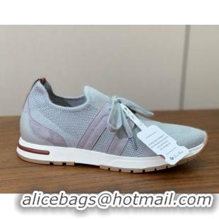 Classic Hot Loro Piana 360 LP Lady Flexy Walk Sneakers in Knit and Suede Flannel Grey 0708001