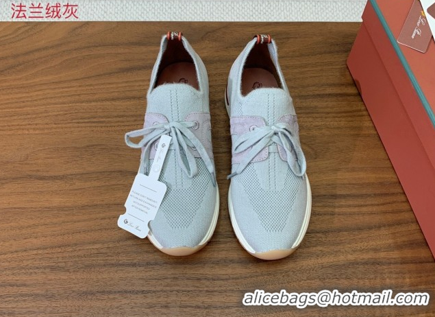 Classic Hot Loro Piana 360 LP Lady Flexy Walk Sneakers in Knit and Suede Flannel Grey 0708001