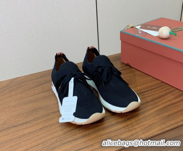Best Product Loro Piana 360 LP Lady Flexy Walk Sneakers in Knit and Suede Black 0708002