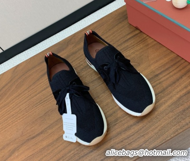 Best Product Loro Piana 360 LP Lady Flexy Walk Sneakers in Knit and Suede Black 0708002