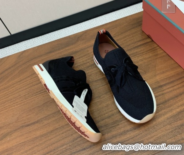 Best Product Loro Piana 360 LP Lady Flexy Walk Sneakers in Knit and Suede Black 0708002